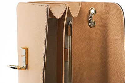 Beige Calf Leather Dollar Shoulder Bag