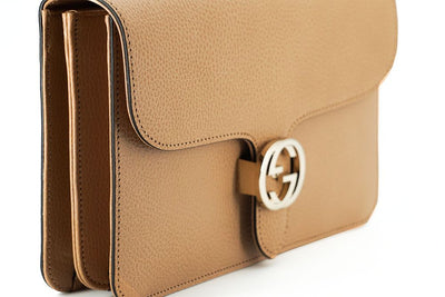 Beige Calf Leather Dollar Shoulder Bag