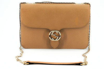 Beige Calf Leather Dollar Shoulder Bag