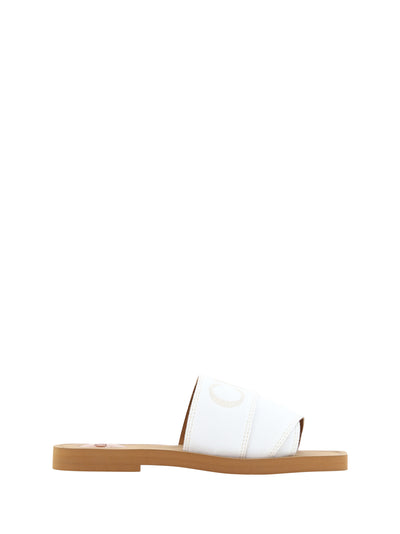 White Cotton Slides Woody Sandals