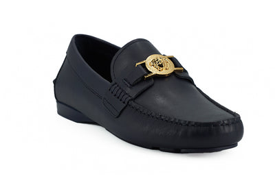 Navy Blue Calf Leather Loafers Shoes