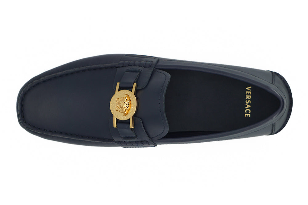 Navy Blue Calf Leather Loafers Shoes