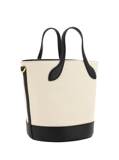 White and Black Leather Bucket Bag