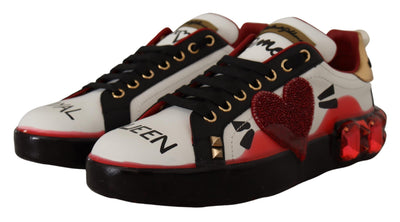 White Leather Crystal Heart Royal Sneakers Shoes