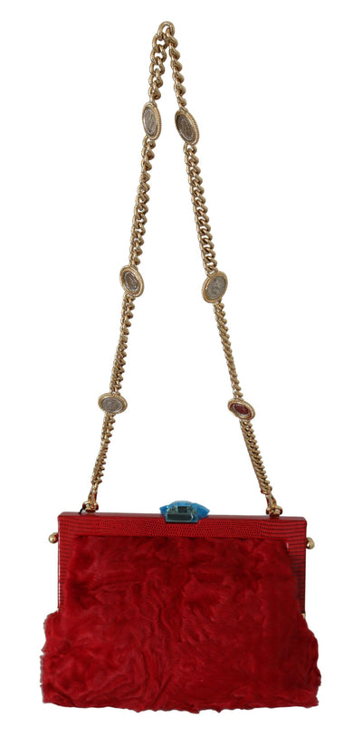 Red Fur Brocade Crystal Shoulder Women VANDA Purse