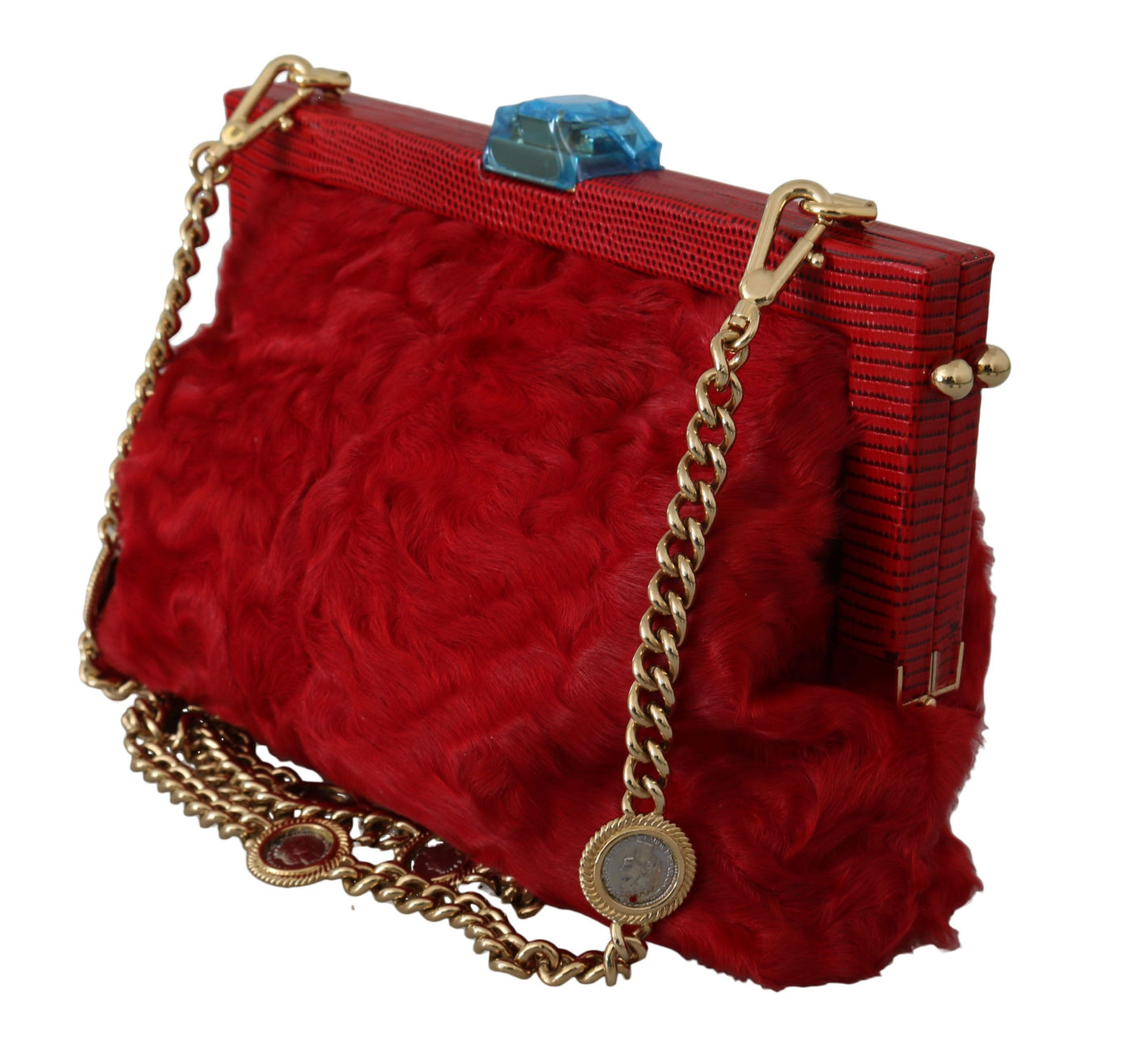 Red Fur Brocade Crystal Shoulder Women VANDA Purse