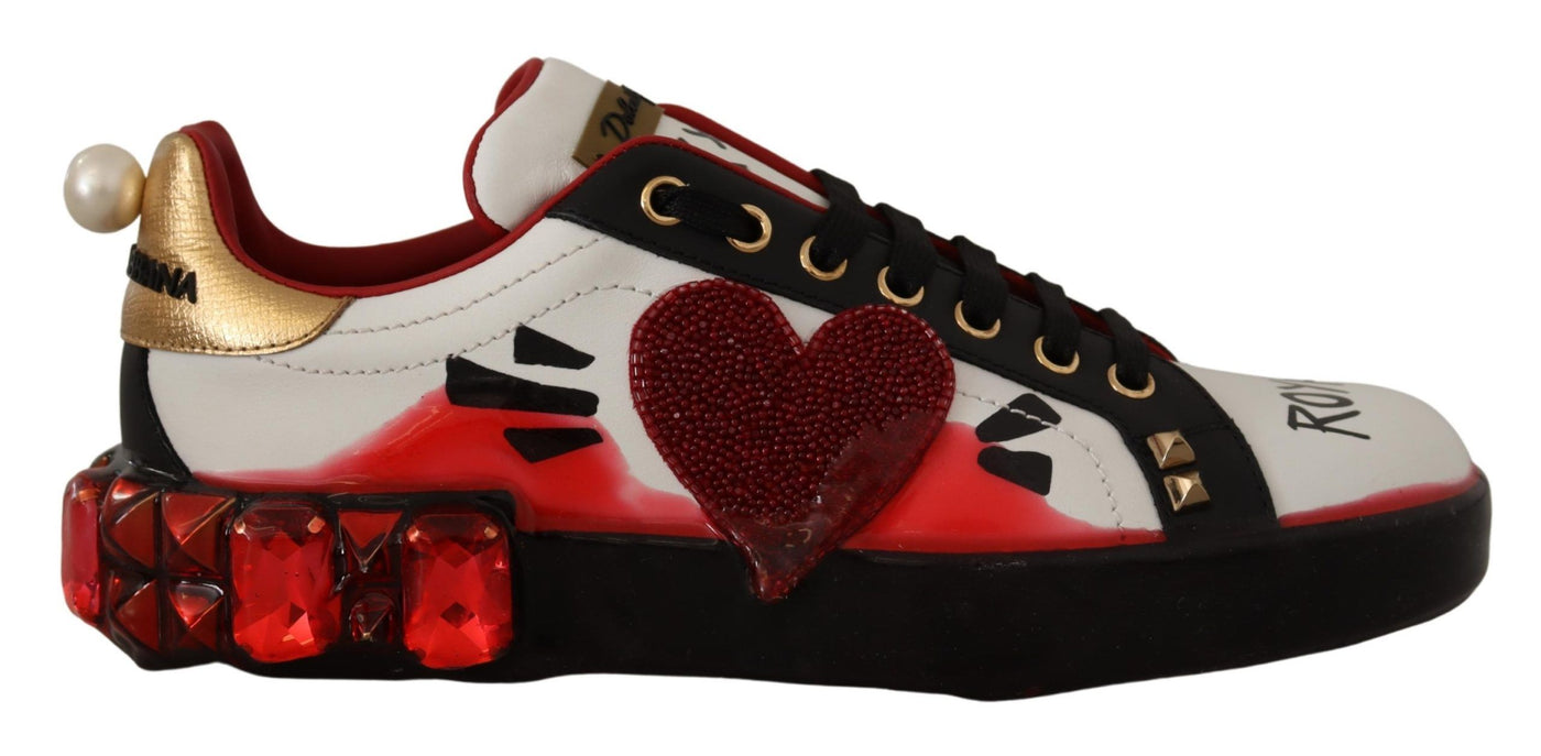 White Leather Crystal Heart Royal Sneakers Shoes