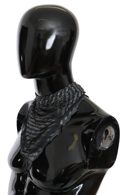 Black Gray Viscose Foulard Branded Scarf