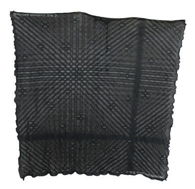 Black Gray Viscose Foulard Branded Scarf