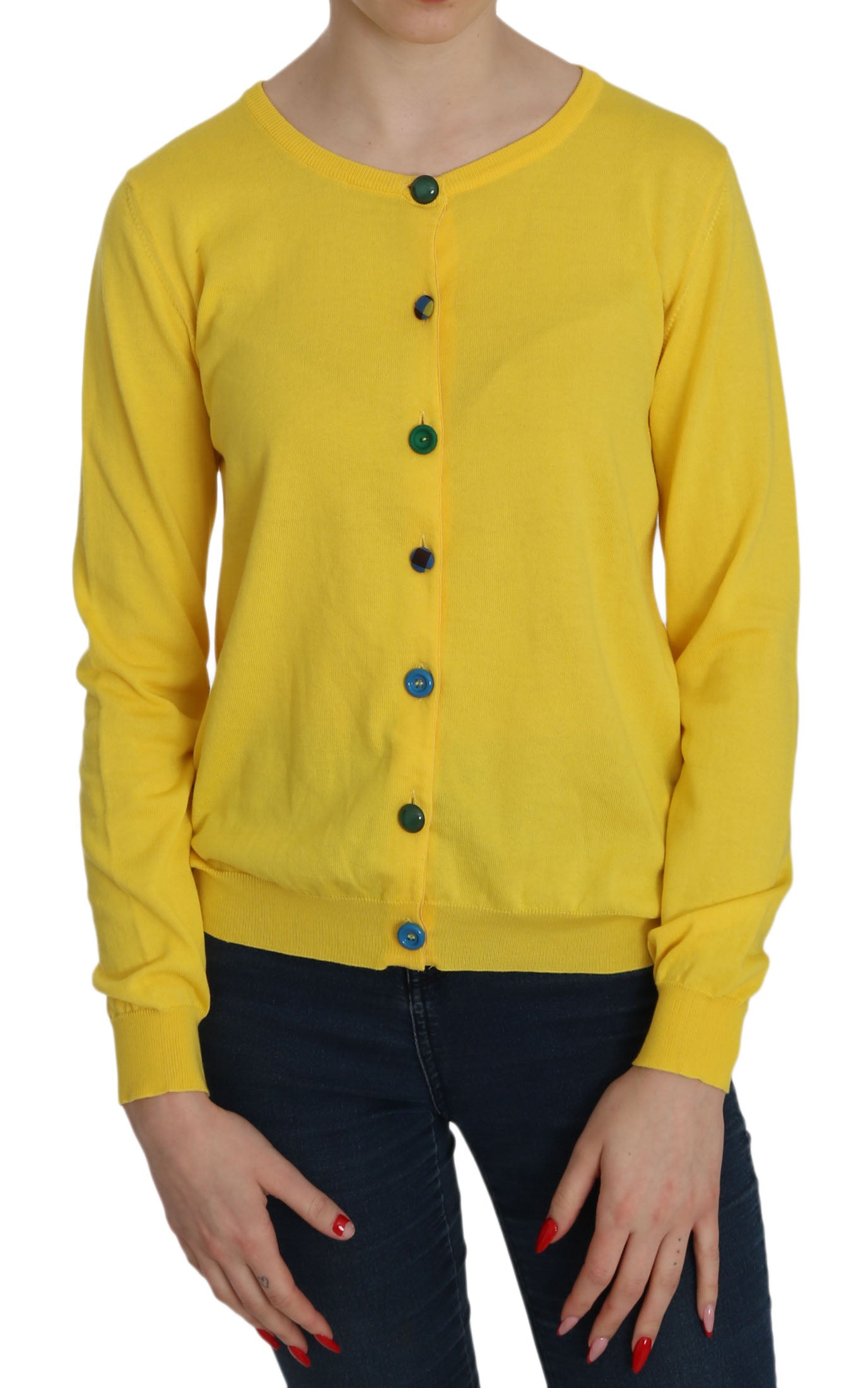 Yellow Cotton ButtonFront Long Sleeve Sweater