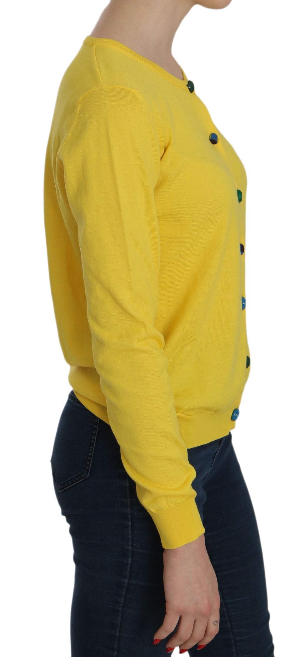 Yellow Cotton ButtonFront Long Sleeve Sweater