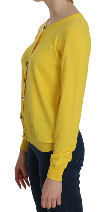 Yellow Cotton ButtonFront Long Sleeve Sweater