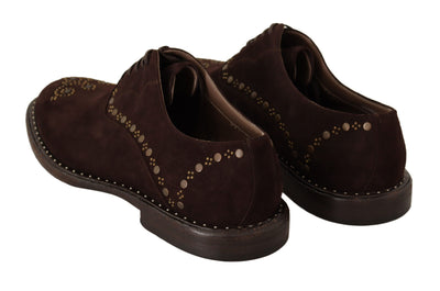 Brown Suede Marsala Derby Studded Shoes