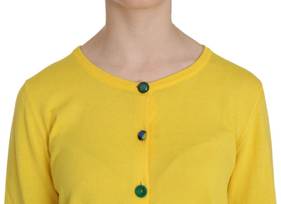 Yellow Cotton ButtonFront Long Sleeve Sweater