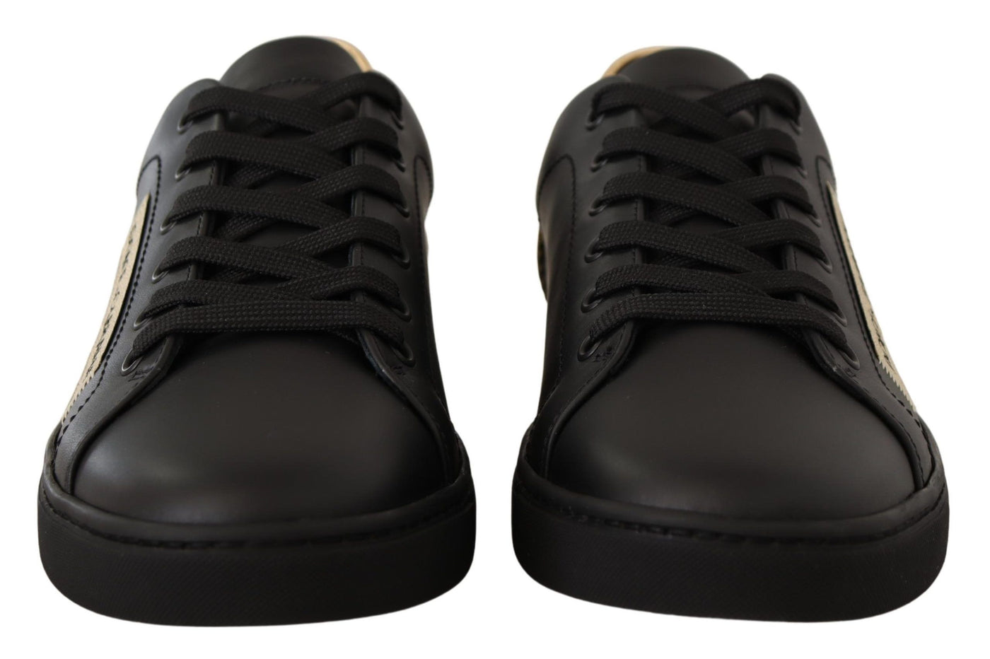 Black Gold Leather Low Top Sneakers Shoes