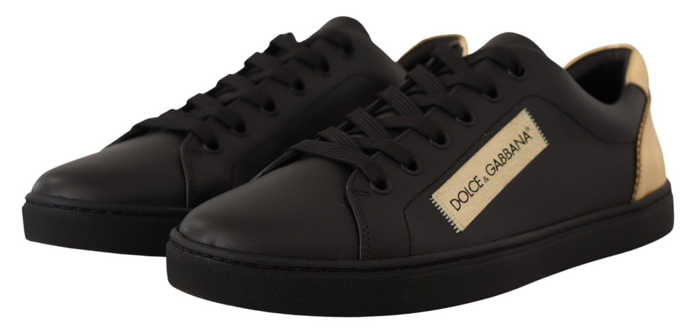 Black Gold Leather Low Top Sneakers Shoes