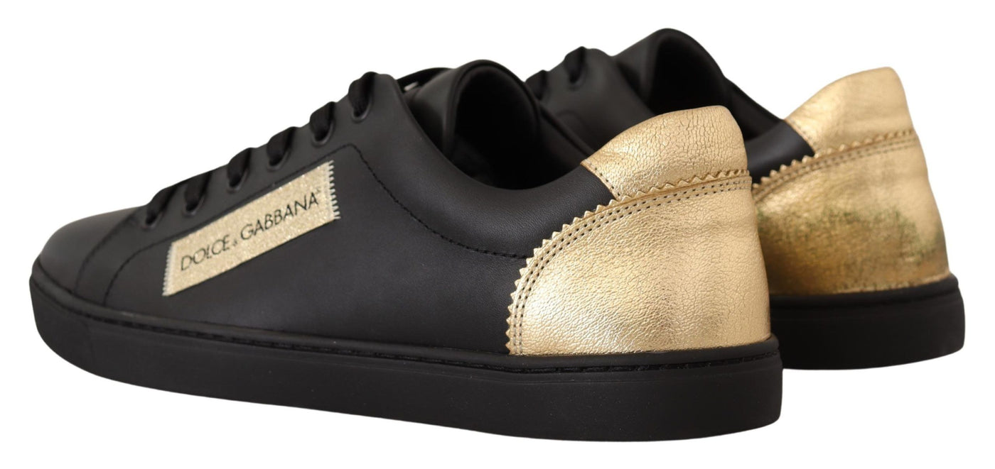 Black Gold Leather Low Top Sneakers Shoes