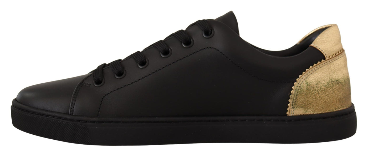 Black Gold Leather Low Top Sneakers Shoes