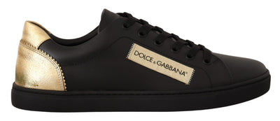 Black Gold Leather Low Top Sneakers Shoes