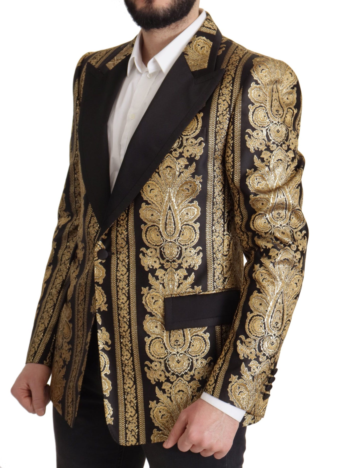 Black Gold Jacquard Single Breasted Blazer