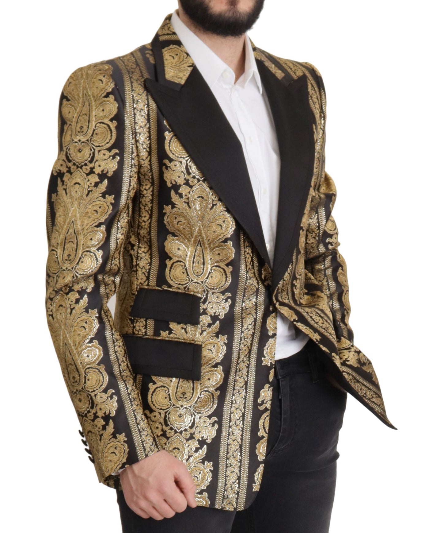 Black Gold Jacquard Single Breasted Blazer