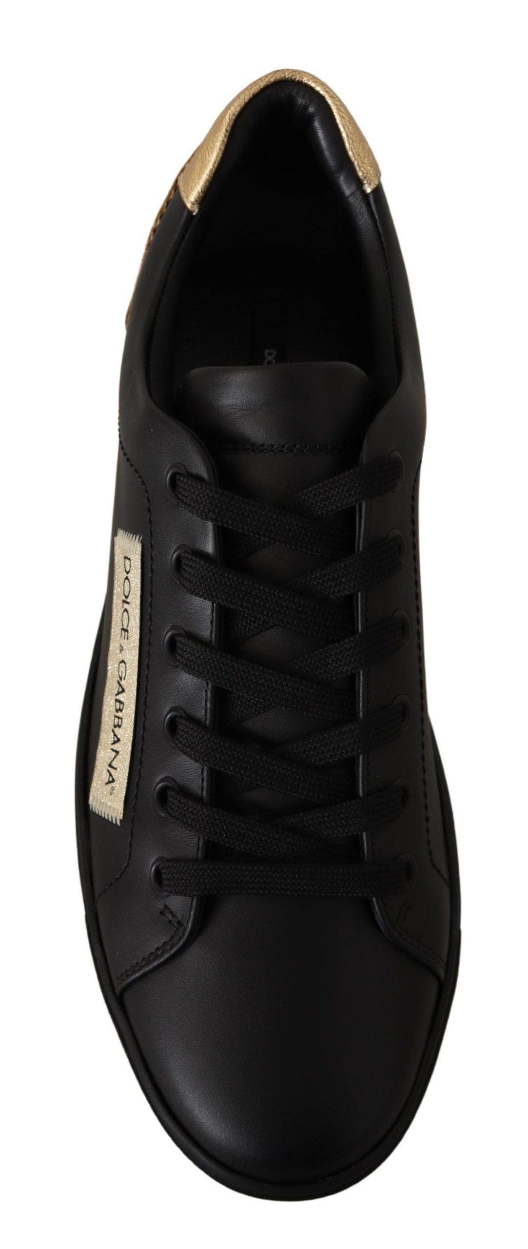 Black Gold Leather Low Top Sneakers Shoes