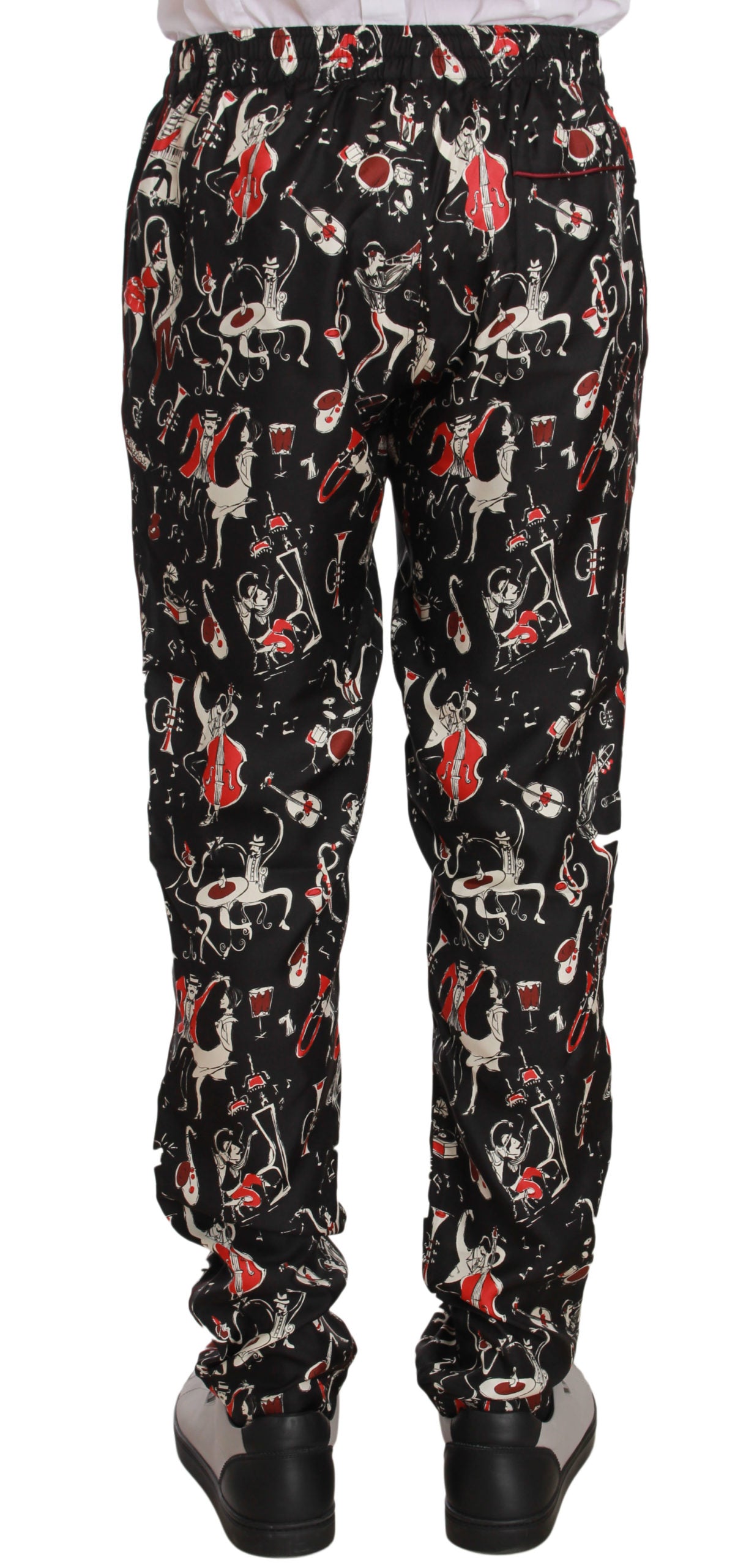 Red Musical Instrument Print Sleepwear Pants