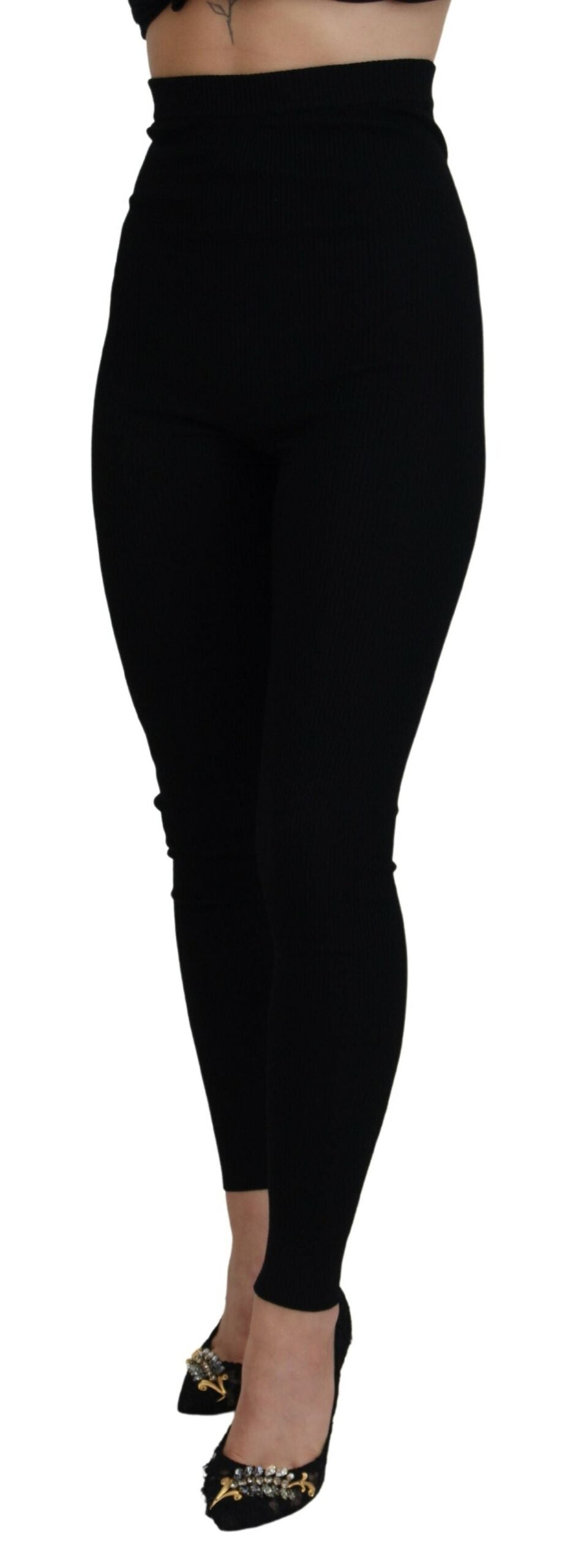 Black Wool High Waist Leggings Pants