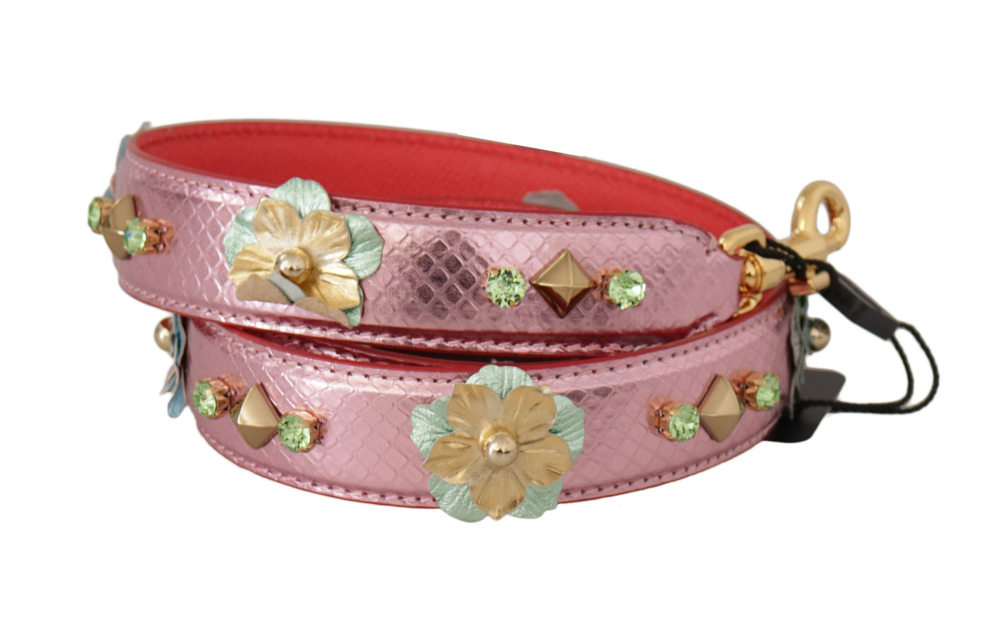 Metallic Pink Leather Studded Shoulder Strap