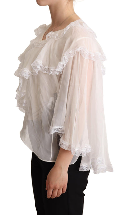 White Silk Long Sleeves Lace Blouse