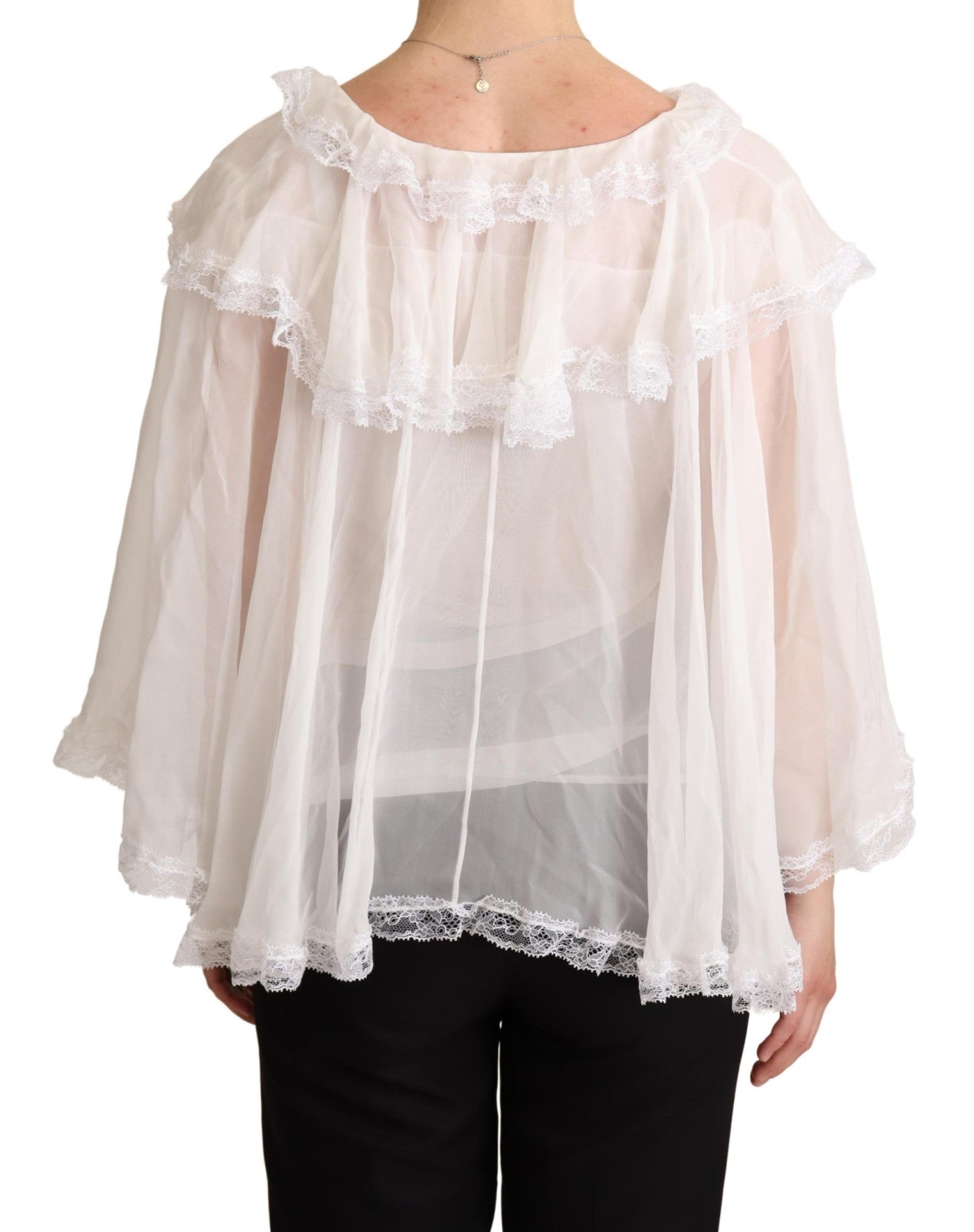 White Silk Long Sleeves Lace Blouse