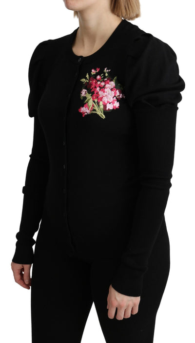 Black Floral Long Sleeve Cardigan Sweater