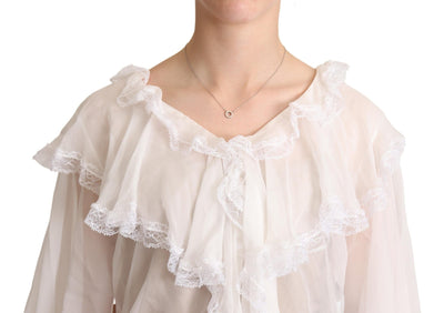 White Silk Long Sleeves Lace Blouse