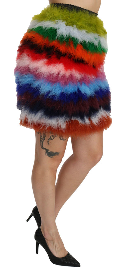 Red Blue High Waist Mini Feather Skirt