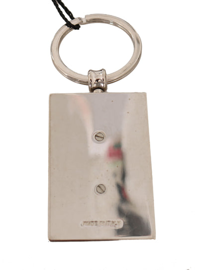 Green Silver Metal Keyring Logo Leather Keychain