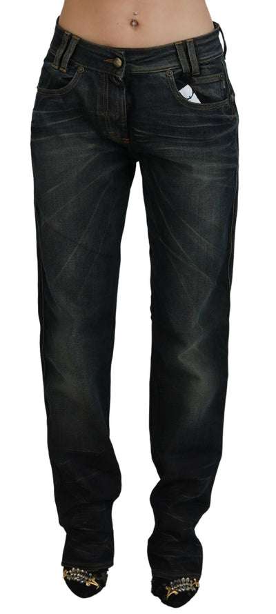 Blue Washed Mid Waist Straight Denim Jeans