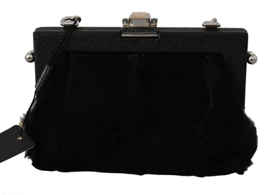 Black Fur Brocade Crystal Shoulder VANDA Purse