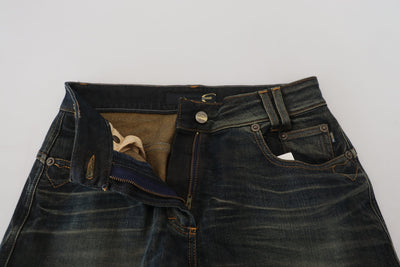 Blue Washed Mid Waist Straight Denim Jeans