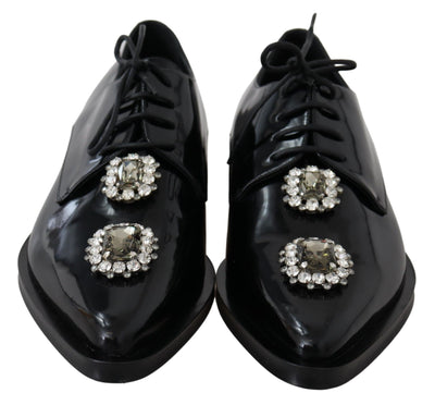 Black Leather Crystal Lace Up Formal Shoes