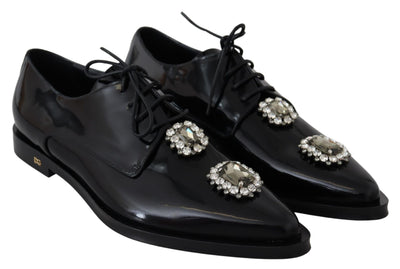 Black Leather Crystal Lace Up Formal Shoes