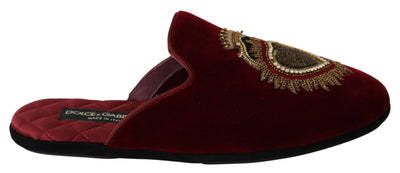 Red Velvet Sacred Heart Embroidery Slides Shoes