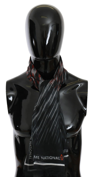 Gray Black 100% Silk Branded Scarf