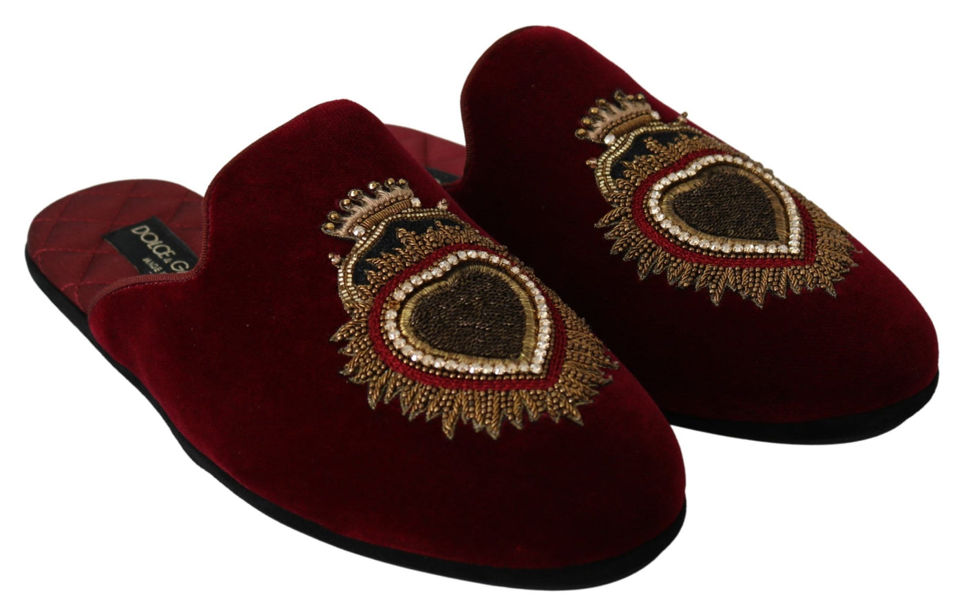 Red Velvet Sacred Heart Embroidery Slides Shoes