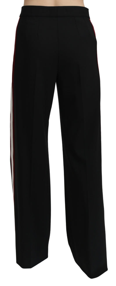 Black High Waist Straight Virgin Wool Pants