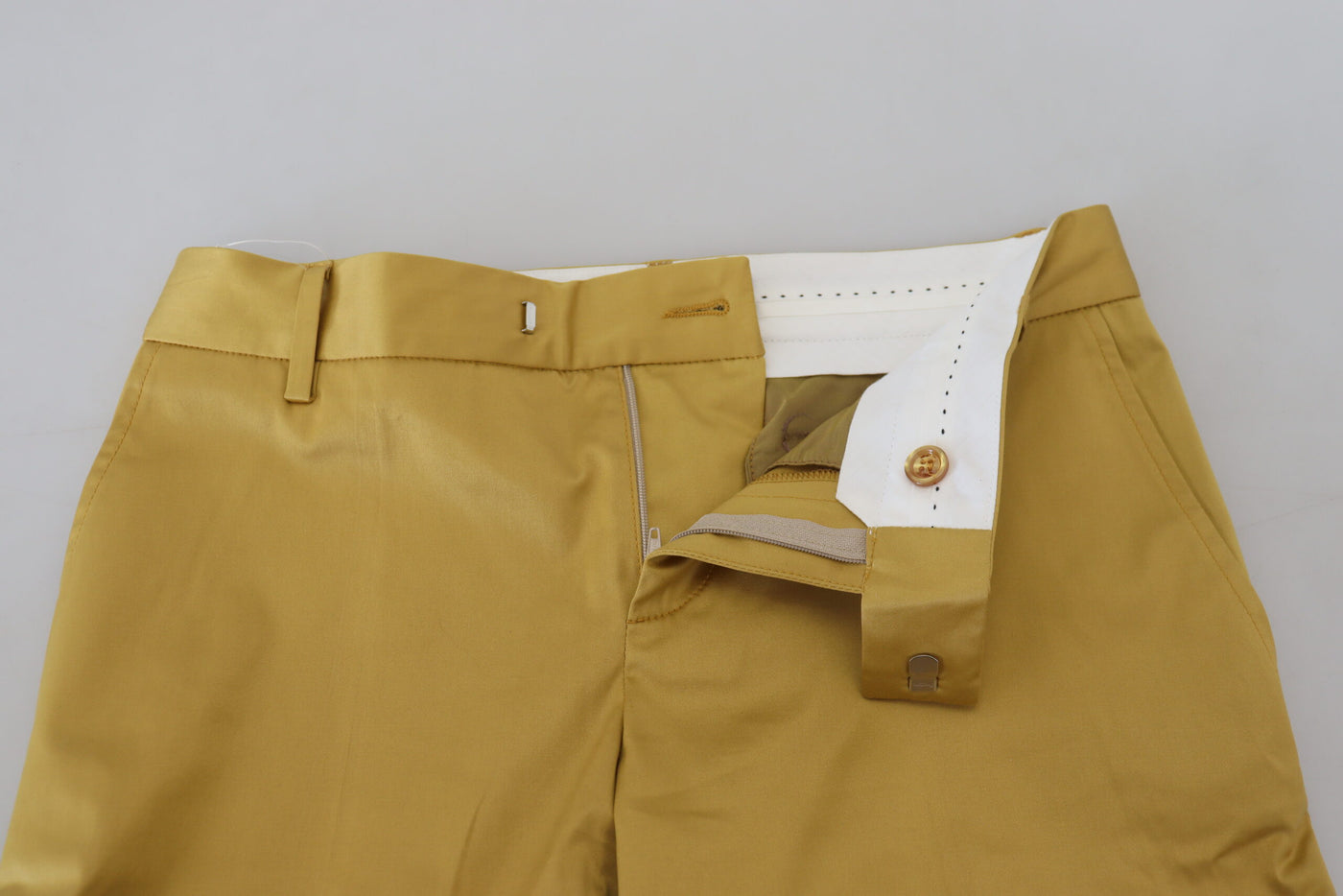 Gold Cotton Mid Waist Women Pants