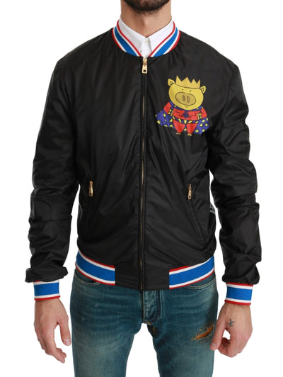 Black YEAR OF THE PIG Bomber Jacket