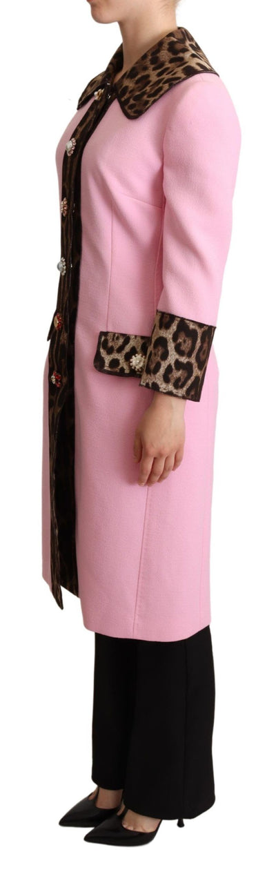 Pink Leopard Wool Trenchcoat Jacket