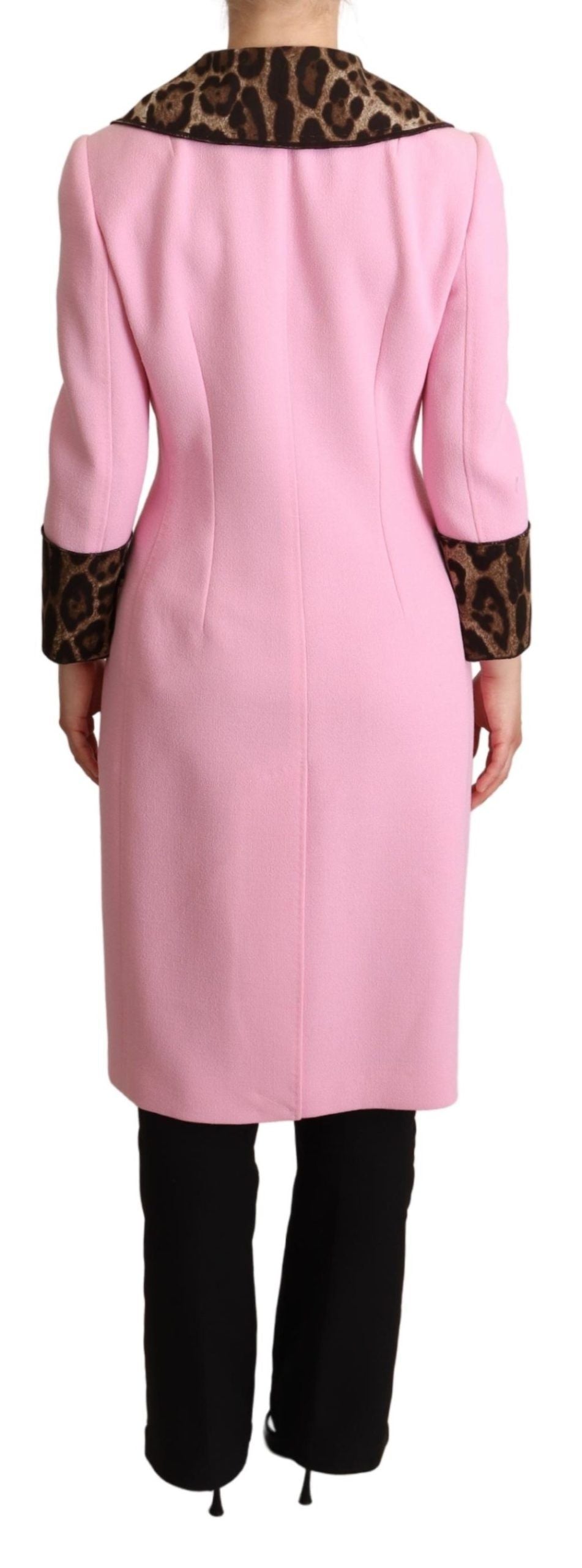 Pink Leopard Wool Trenchcoat Jacket