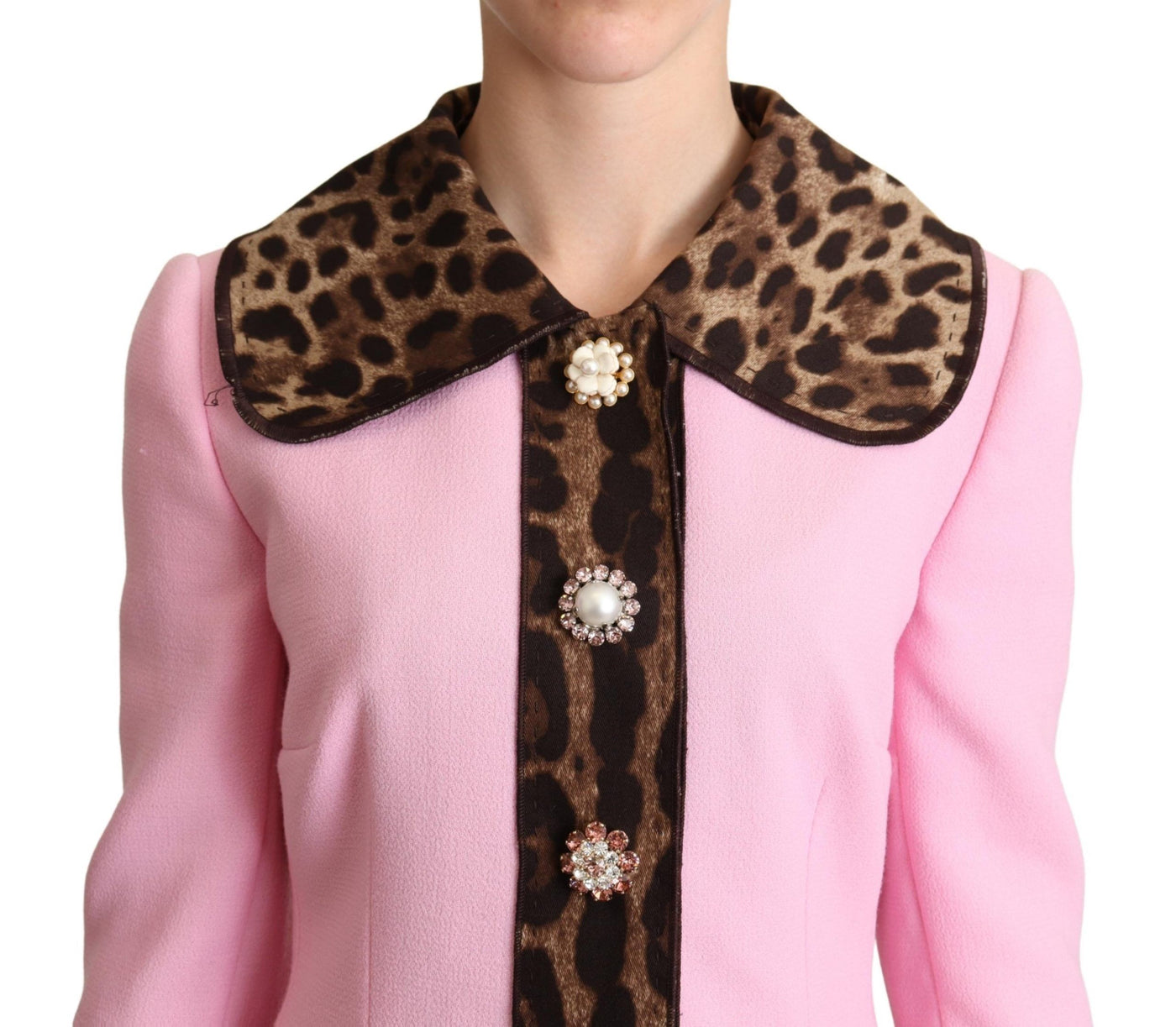 Pink Leopard Wool Trenchcoat Jacket