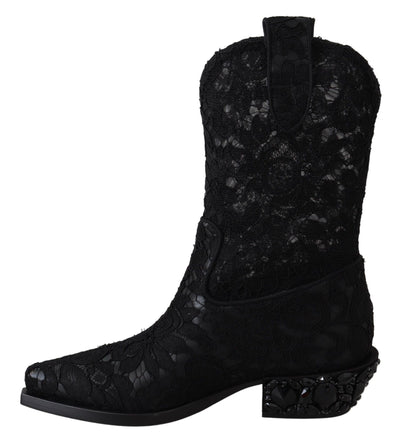 Black Lace Taormina Ankle Cowboy Crystal Shoes